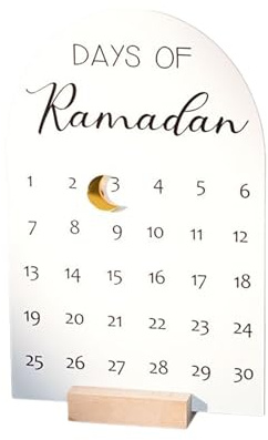 Moon Designs Rámadan Adventskalender 2026 | Acryl 30 Tage Rámadan Countdown Kalender | Rámadans Countdown Kalender Deko mit Holzsockel | Festliche Advents Muslims Party Tischdekoration für Zuhause