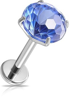 JSDDE 2Stk Labret Piercing Studs F136 Titan Ohrstecker mit 6mm facettiert Zirkonia Helix Piercings Silber Knorpel Tragus Piercing Conch Ohrpiercing 1.2mm/16ga