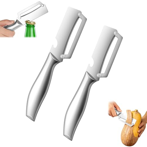AUAUY 2 Pzs Pelador Verduras Multifunción, Mango Acero Inoxidable | 2 en 1 Pelador Frutas y Abrebotellas para Cocina, Hoja Acero Inoxidable Ultraafilada Pelador Profesional, para Fruta Verdura