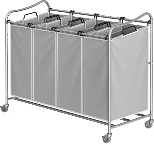 Simple Houseware 4-Beutel-Hochleistungs-Wäschesortier-Rollwagen, Silber