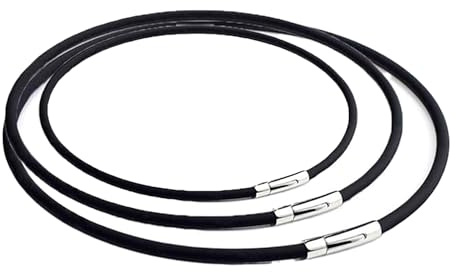 LOLA & GALA Set med 3 läderkedjor för män och kvinnor – slätt äkta läder med dubbelt magnetlås och rostfritt stål säkerhetslås – 3 mm svart sladd för hänge i 3 olika storlekar