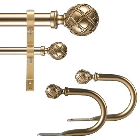 Ycolnaefllr Gardinenstange Set 2,5cm, 2-Läufig Ausziehbar Von 213cm Bis 304cm, Gold