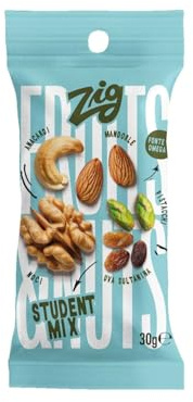 ZIG - Fruits & Nuts - Student mix 300g | Monoporzione di Anacardi, mandorle, noci, uva sultanina, pistacchi| (10 bustine da 30g)