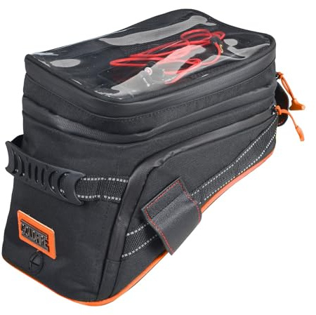 Sresk Motorcycle Tank Bag w/Strap Storage Bag Compatible with Honda Yamaha Suzuki Kawasaki Harley Water Resistant (Orange Piping)