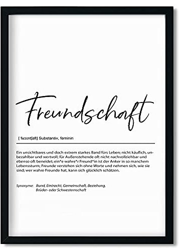 Urhome Kunstdruck Freundschaft Definition in DIN A3 A4 A5 - optional mit Rahmen Schwarz Weiß - Worterklärung wie im Duden Wandbild Wanddeko mit Spruch für Wohnung Familie Freunde Geschenk