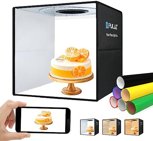 PULUZ 40cm Photo Studio Portable Boîte à Lumière pour la Photographie Pliable Photo Tir Tente - Luminosité réglable et 3 températures de Couleur avec 12 Fonds de Couleur