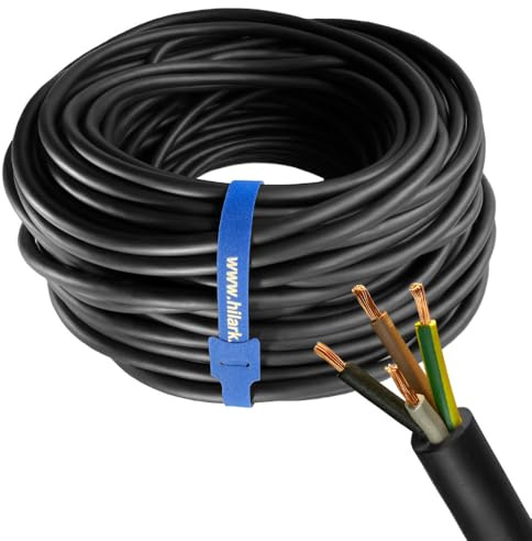 Hilark Cable Tech Noir Câble H07RN-F 4x2,5 mm2 (4g2,5mm2) en Caoutchouc pour Tuyau - Utilisation Extérieure (20 Mètre)