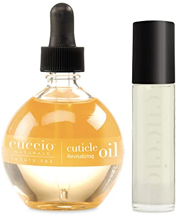 Cuccio Cuticle Oil Duo Pack, 68 mL 2.3 fl. Oz and Roll-On 10 mL 0.33 oz, Cuticle Revitalizing Oil for Nails, Nail Care, Nail, Repair Nail Growth Treatment with Vitamin E, Jojoba, and Almond Oil