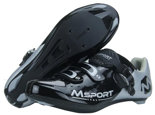 Msport Chaussures de Cyclisme de vélo de Route Respirantes Chaussures de vélo pour Homme/Femme compatibles Look - Noir 43 EU