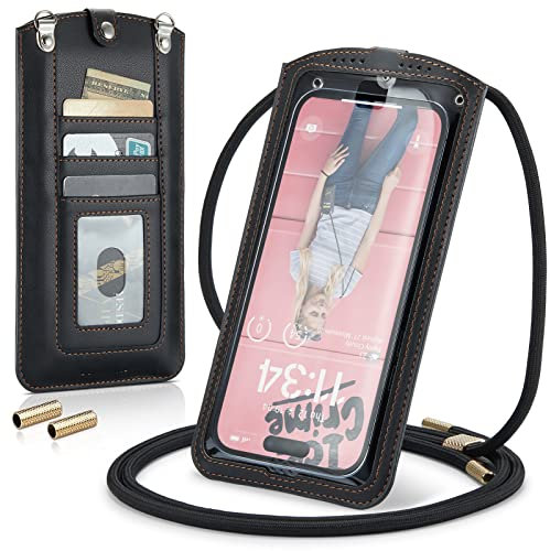 Casecond Handytasche zum Umhängen Universal Handy Tasche Kleine Umhängetasche Damen mit Handykette für iPhone 14 13 12 11 Pro Max XR Samsung Z Flip 4 S23 Ultra Plus Xiaomi Redmi Bis zu 7.3 Schwarz