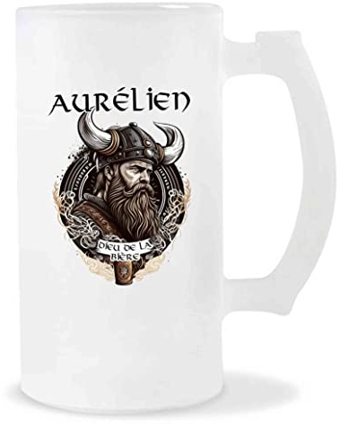 Planetee Chope de Bière Aurélien Design Viking | Verre à bière pinte Cadeau Apéro Humour alcool pour amateur de bière