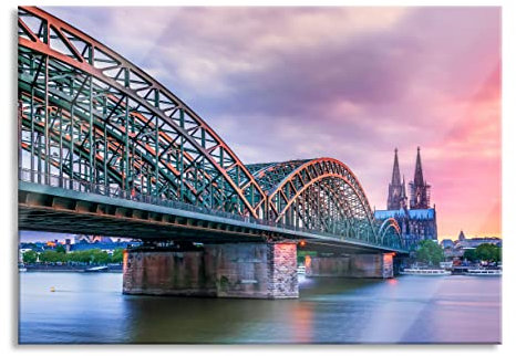 Pixxprint Glasbild, Wandbild aus Echtglas, Hohenzollernbrücke in Köln, 100x70 cm, inkl. Aufhängung und Abstandshalter