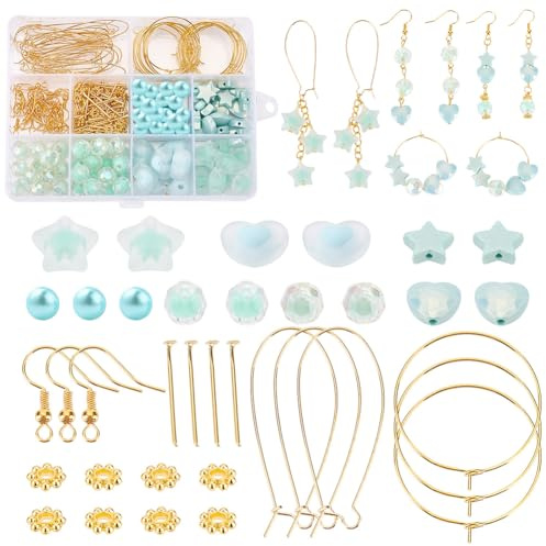 PandaHall 247Pcs Ohrringe Set 1 Box Schmuckherstellungsset DIY Zubehör Grün Ohrhaken Zubehör Zur Perlenohrringen Herstellung Mit Acrylperlen Ohrringhaken Für 30 Paar Ohrringe Frühlingsfrauen