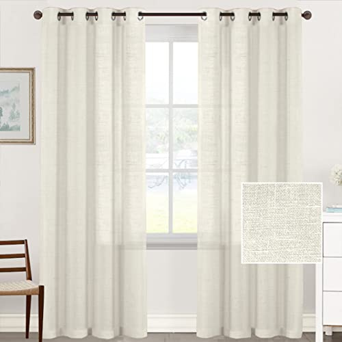 Lanqinglv Gardinen Vorhänge mit ösen Voile Vorhang 2er Set H 243 x B 132 cm,Creme Elfenbein Leinenoptik Halbtransparent Vorhänge für Wohnzimmer Schlafzimmer Kinderzimmer,Leinen Schiebevorhang