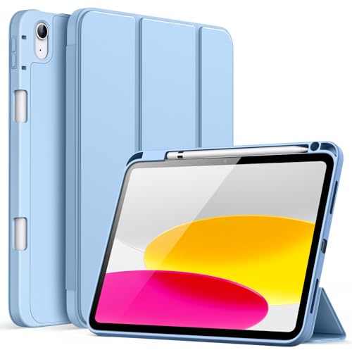 JETech Hülle für iPad (A16) 11./10. Gen, Himmelblau | Für 2025/2022 Modell, Weiches TPU, Pencil Holder, Dreifach-Ständer, Stoßfestes Leichtdesign