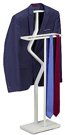 Relaxdays Valet Stand, Suit Holder, Clother Butler, Jacket & Trouser Hanger, 107 x 47.5 x 20 cm, Metal & MDF, White, 60% steel 40% fibreboard