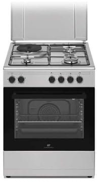 Cuisiniere mixte CONTINENTAL EDISON CECM60FCS - 3 feux gaz + 1 électrique - L59,8 x P61 xH83 cm - Silver