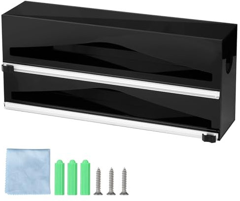 DBREAKS Acryl Küche Folienspender, Frischhaltefolienspender Schwarz, Folienschneider, Alufolie Spender, Frischhaltefolie, Frischhaltefolie Schneider, Wandrollenhalter Küche mit Schrauben