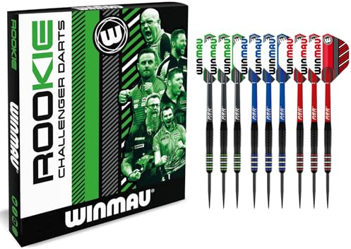 WINMAU Rookie Dartpfeile Metallspitze 20g – Steeldarts mit Messingbarrel | Prism Zeta Flights, Pro Force Schäfte & Bar Wallet – Rot, Blau, Grün | Einzelset oder 3er-Pack – Amazon Exklusiv Profi Darts