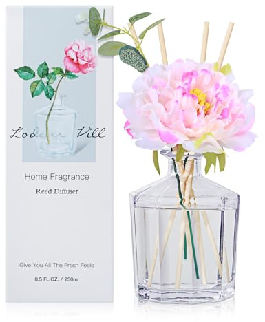 L'odeur Vill Reed Diffuser Set, 250ml Luxury Home Fragrance Diffuser with 10 Fiber Sticks, Long Lasting Scented Aromatherapy for Bedroom Bathroom Living Room Office, (Lavender Geranium)
