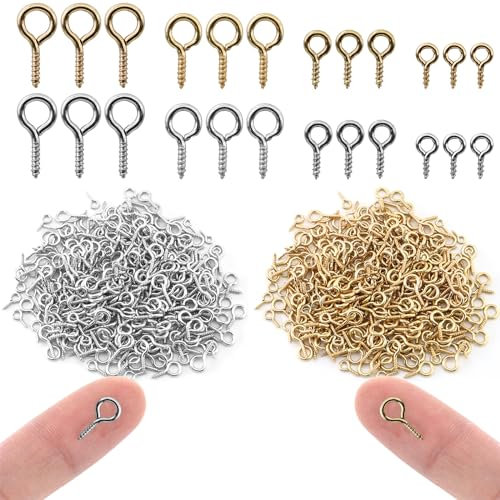 TOKSEO 800 Stück Kleine Ösenschraube Schrauboesen, SchrauböSen Ösenschrauben zum Befestigen von Kleinen GegenstäNden, Schmuckherstellung, DIY (Gold & Silber)