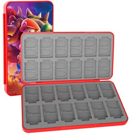 PERFECTSIGHT Cute Game Card Case for Nintendo Switch/Switch Lite/OLED, 24 Game Holder Cartridge Case for Game Cards and 24 SD Cards, Kawaii Portable Compact Storage Box, Roter Bruder, 24 Slots,