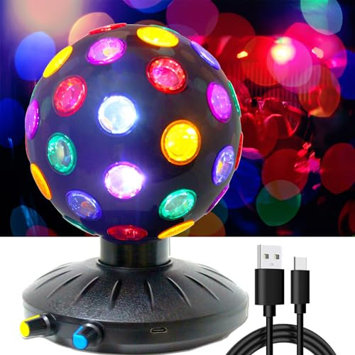 6 Inches Disco Ball Light Adjustable Rotating Speed and Brightness Party Lights Strobe Lamp Stage Light with USB Cable for Kids Birthday Gathering Xmas Décor (USB/AA Battery Power) (Black)