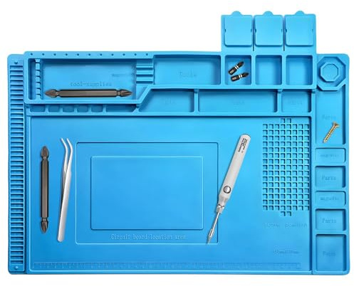 Treedix Soldering Mat, Silicone Solder Pad for Worktop, Electronics Repairing Mat with Scale Ruler, Various Storage Space, Magnetic Areas and Screw Storage Grids, Non-Slip,Heat-Proof 45 x 30cm Mat