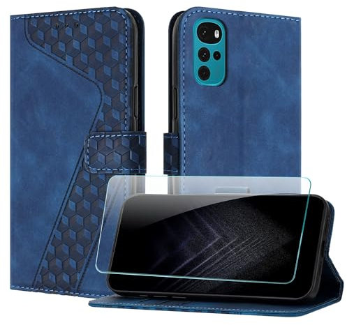 JayModCase Funda para Motorola Moto G22, PU Piel Flip Carcasa con [Moto G22 Protector de Pantalla] Cierre magnético Soporte Plegable Tarjetas y Cartera (Azul)