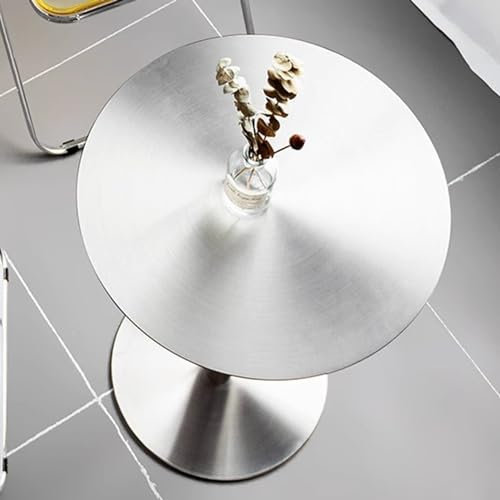 DMCHENGMA Runder Bartisch, silberner Esstisch aus Edelstahl, runder Kleiner Bürotisch, Konferenztisch, Kaffee-Besprechungstisch(Size:50x50x75cm)