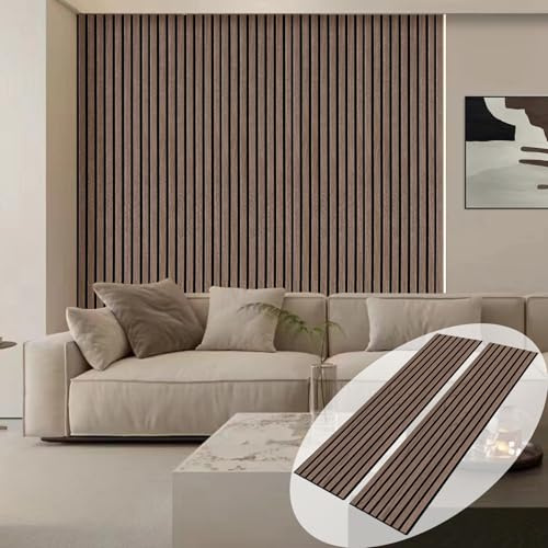 ARMURO Lot de 2 panneaux muraux acoustiques 3D à lattes pour décoration moderne, placage en noyer naturel, 32 x 240 cm (l x L)