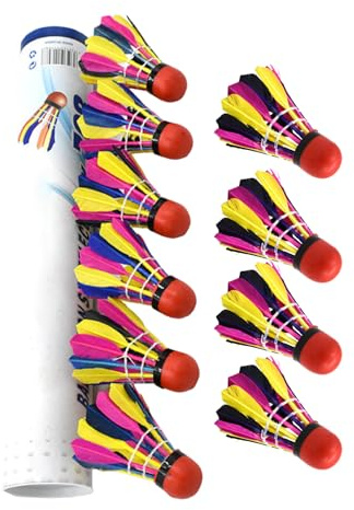Badminton-Federbälle,Badminton-Federbälle für den Außenbereich, Bunte Badmintonball-Jugendspieler, Stabiles Feder-Trainingsball-Set, 10er-Pack Entenfedern und Gummi-Federbälle zum Spielen im Freien