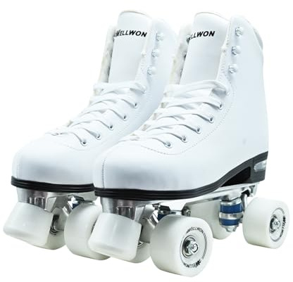 WELLWON Roller Skate for Women and Men, Classic Design High-Top PU Leather Quad Roller Skates for Outdoor and Indoor, Rollerskates for Beginner Size 9