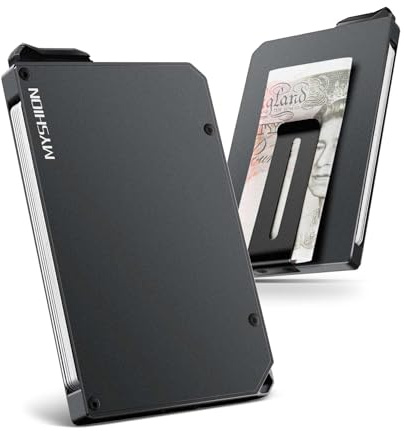 MYSHION Metall Kartenetui Herren mit Geldklammer, Minimalist Pop-Up Slim Wallet, RFID Schutz, Karten Portemonnaie mit Aufhängeloch, Aluminium Card Holder für 6–8 Karten - Grau
