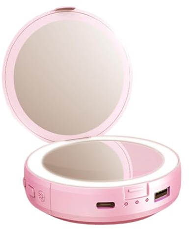 Specchi Da Viaggio A LED, Specchi Per Trucco Ricaricabili 4 In 1 Con Luce Come Scaldamani, Specchio Per Trucco Da Viaggio Con Luce Specchio Per Trucco Ingranditore Portatile In 1, Power Bank