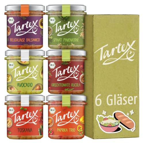 Tartex Lieblinge Box | Bio vegane Brotaufstriche | 6 Gläser | Die beliebtesten Sorten | herzhaft & vegan | aufs Brot oder als Dip | im Vorteilspack, 825g