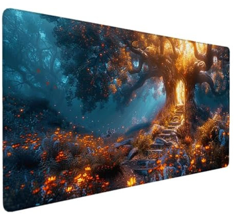 Tapis de Souris de jeu, Tapis de Souris 900x400, Grand Tapis de Bureau Sous Main Bureau avec Base en Caoutchouc antidérapante pour Gamer, Tapis de Souris Ergonomique Jaune (Cabane Dans Les Arbres) V-L