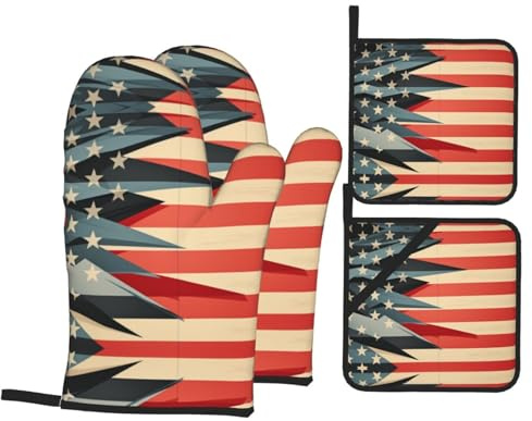 USA flagga ugnsvantar och grytlappar set - hållbara och vattentäta ugnsvantar set - perfekta kökshandskar och tillbehör