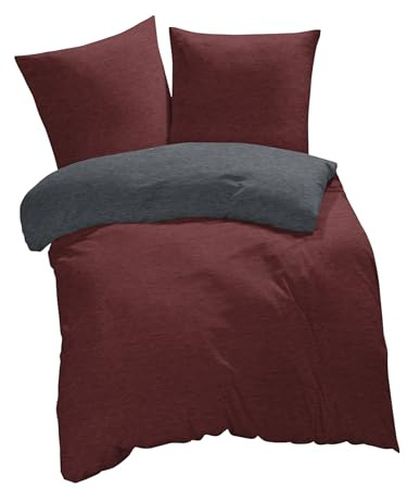 one-home Winter Bettwäsche Biber Meliert Baumwolle Flanell Kuschelig Flauschig Warme Weiche Melange Modern, Größe:3 teilig 200x220 cm, Farbe:Bordeaux/anthrazit