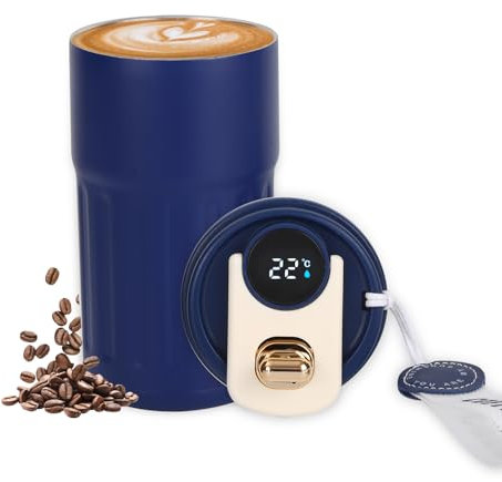 Sus316 Vakuumisolierter Reise-Kaffeebecher aus Edelstahl, LED-Temperaturanzeige, BPA-frei, auslaufsicher, mit Deckel, für heiße und kalte Getränke, Kaffee, Tee und Bier, 420 ml (blau)