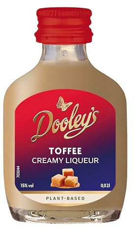 Dooley's Toffee Creamy Liqueur (20 x 0,02 L) – Cremig wie ein Sahnelikör, veganer Likör auf Vodka-Basis mit Toffee-Caramell-Geschmack – vegan und laktosefrei – 15 % Vol.