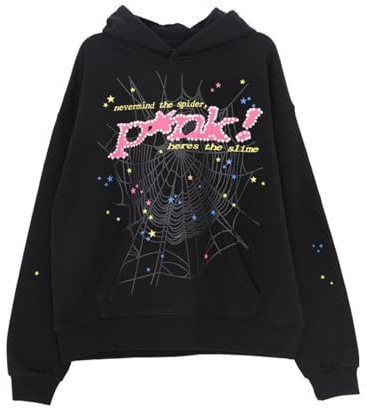 Sybnwnwm Punk herrhuvtröja, spindelnät, smäll, tryckt sweatshirt, retrostil, Y2K, grunge, goth, streetwear-tröja