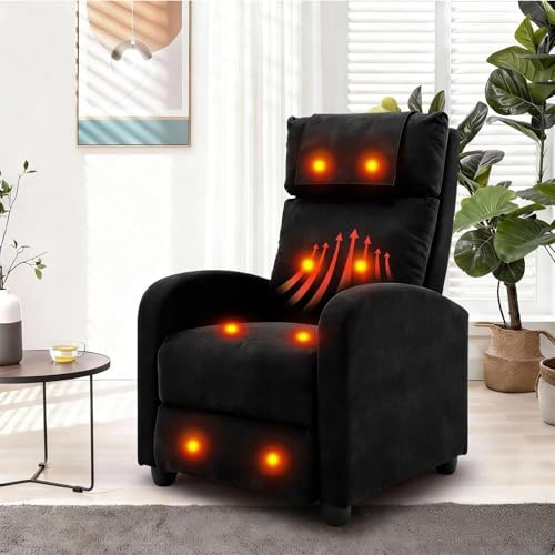 homeguru Relaxsessel Ergonomisch Massagefunktion, Einzelsofa Liegefunktion mit Heizung, Lesesessel Fernsehsessel Körper Vibration Sessel, Gesund Loungesessel Polstersessel, 67.5X87X100 cm (Schwarz)
