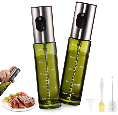 TOHADRILL 2 Pièces Spray Huile Cuisine, Pulvérisateur Huile Cuisine 100ml, Pulverisateur Huile en Verre de Protection UV, Spray Cuisine Air Fryer pour Griller, Salade, Cuisson