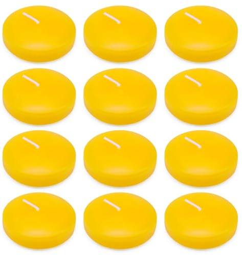 Set of 12 3.0 Inch Yellow Citronella Floating Candles Outdoor, Large Pool Water Wax Colored Candles for Summer Home Patio Camping at Wedding, Party, Holiday - 10 Hour Burn Time