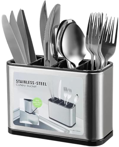 Danbghyuo Besteckhalter 4 Teilig für Küche,Esszimmer Abtropfschale Besteckkasten für,Küchenutensilien Besteckorganizer,Edelstahl mit abnehmbarer Tropfschale für Besteck, Gabeln, Messer, Löffel