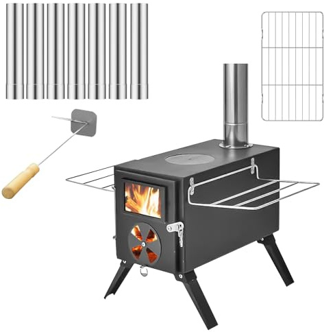 Qivine Portable Tent Camping Stove, Foldable Camping Wood Stove, Neat & Compact Hot Tent Stove with Chimney, No Smoke Leakage & Easy to Install for Camping Heating Cooking Ice Fishing
