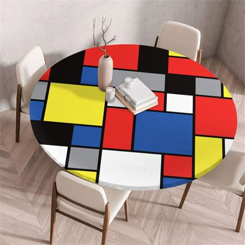 Morbuy Mantel Elástico Ajustable Redondo, Estilo Simple Mantel Redondo Antimanchas Impermeable Manteles Protector Mesa para Fiesta Cocina Comedor Jardin (Estilo Patchwork,Diámetro 120cm)