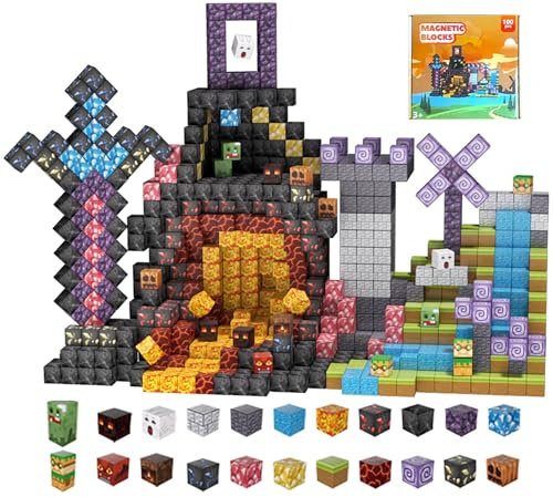 HYNXM Magnetische Bausteine, 100 Teile Magnetbausteine Magnetspielzeug Magneten Kinder， Magnetische Spielzeug Magnete Kinder - Spielzeug ab 3 4 5 6 7 8 9 Jahre Jungen und Mädchen