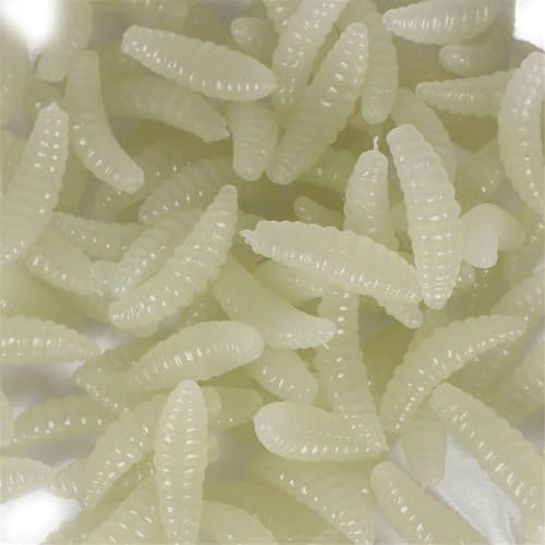 MOAIYU 50Pcs Bread Maggots Soft Fishing Lures Artificial Maggots Soft Lures Fishing Baits Earthworms Baits for Freshwater Fishi